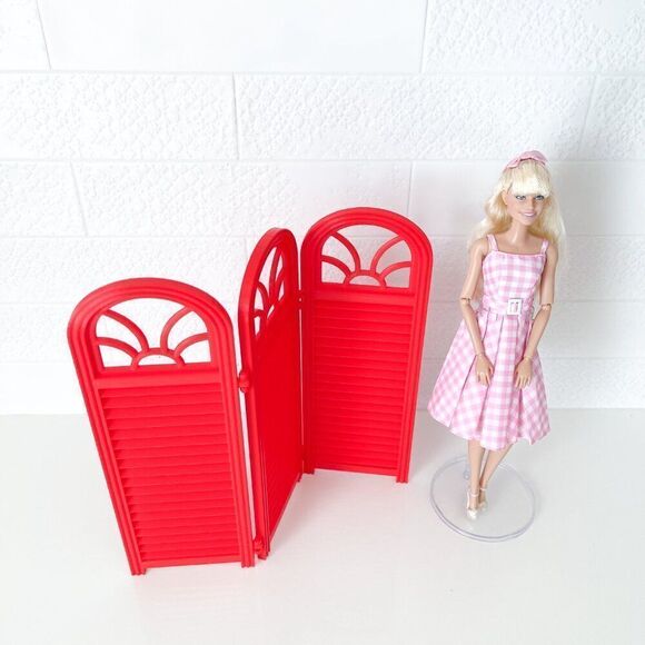 3-Panel Red Privacy Screen Dollhouse 1:6 Scale Furniture 12” Barbie Integrity - Picture 4 of 4